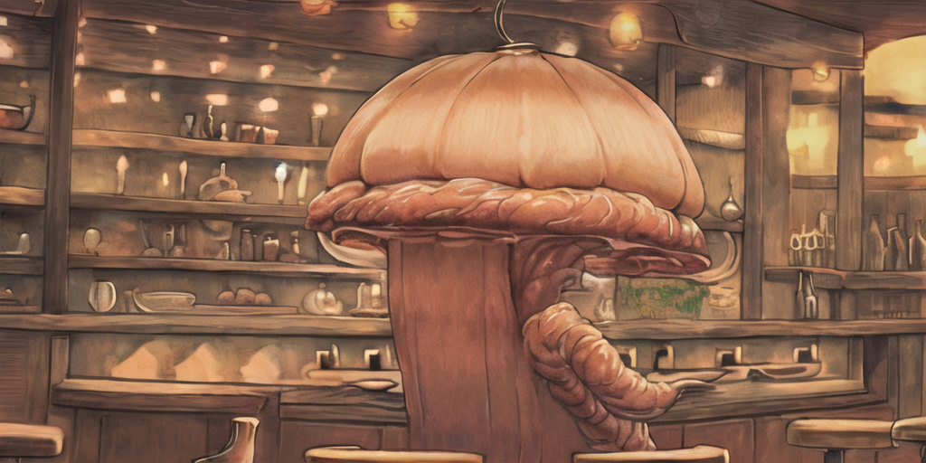 Mushroom sitting on a stool at a bar